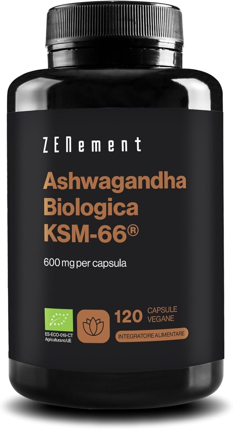 Bio Ashwagandha Certificata KSM-66, Alto Dosaggio, 120 Capusle Vegane da 600 mg