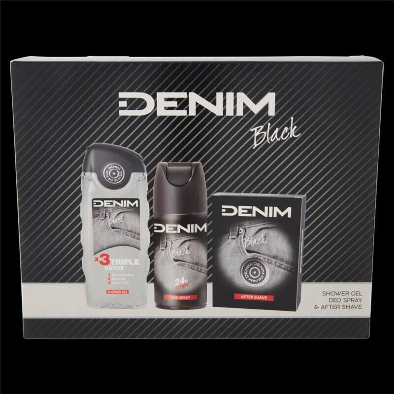 DENIM TRI PACK BLACK SHOWER GEL. DEO SPRAY & AFTER SHAVE