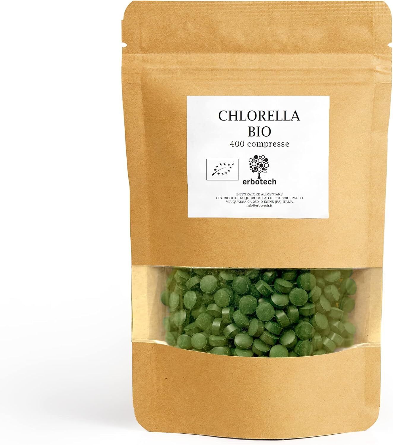 ERBOTECH, 400 Compresse di Chlorella BIO, Capsule di Alga Chlorella Pura
