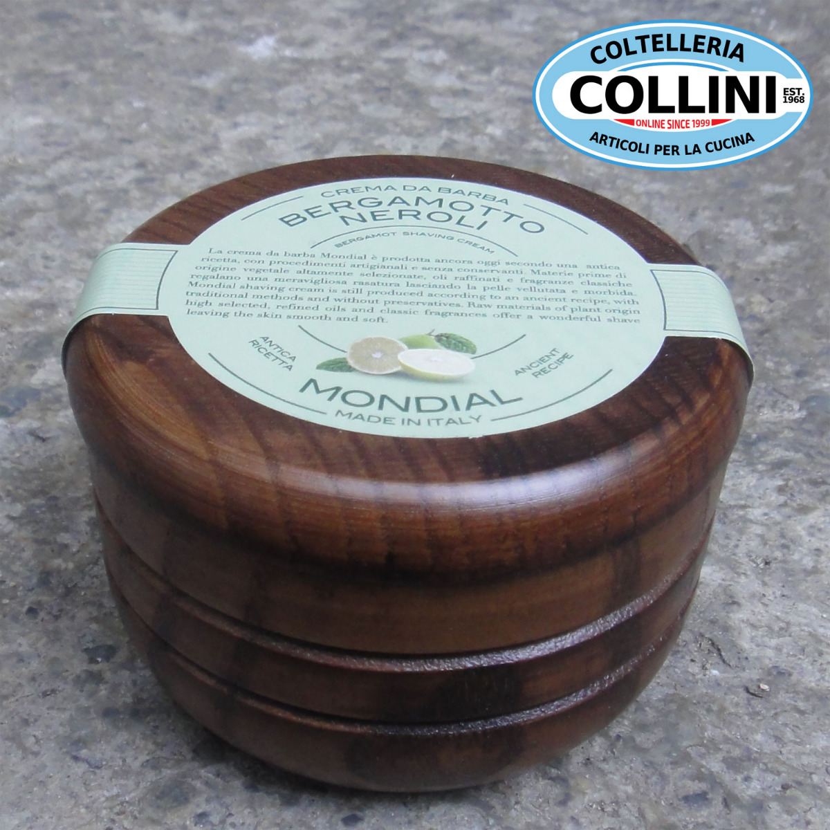 Mondial - Crema da Barba Bergamotto Neroli con ciotola in legno 140 ml - Made...