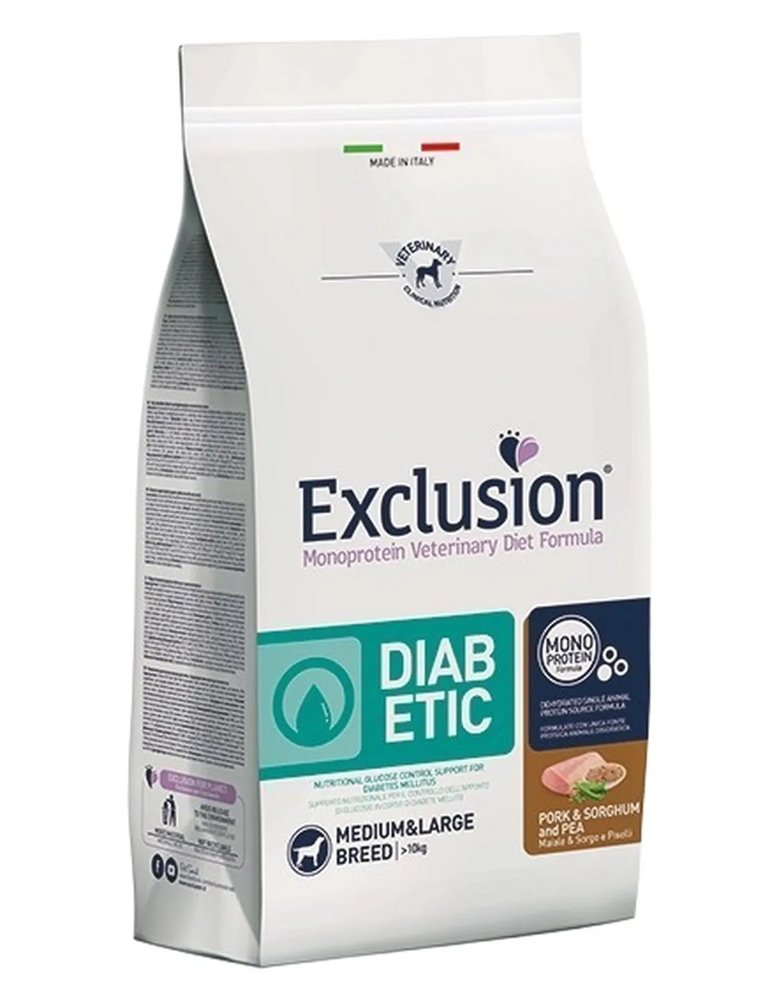 Exclusion diabetic maiale sorgo e piselli medium large breed 2 kg