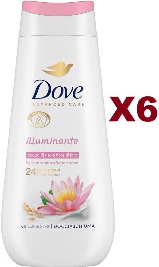 6 PZ DOVE DOCCIASCHIUMA ACQUA DI RISO E FIORE DI LOTO 225ML