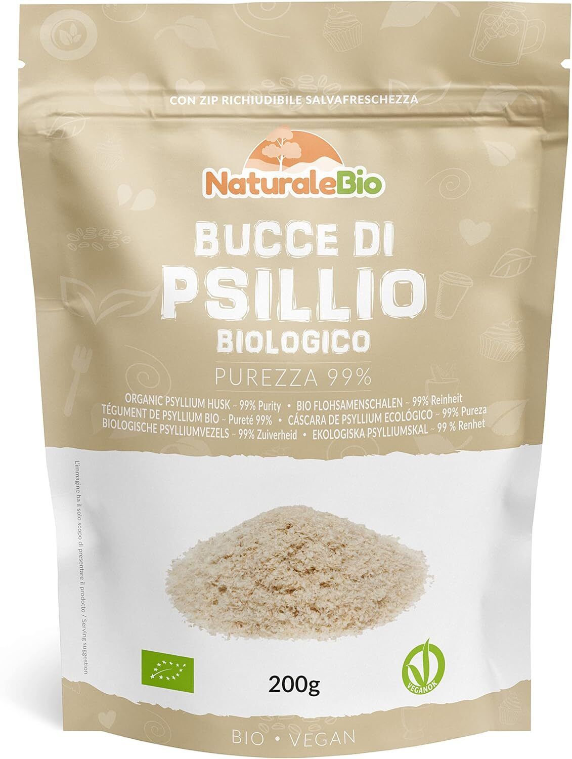 Bucce di Psillio Biologico - Purezza 99% - da 200 g. Psyllium Husk Bio, Naturale