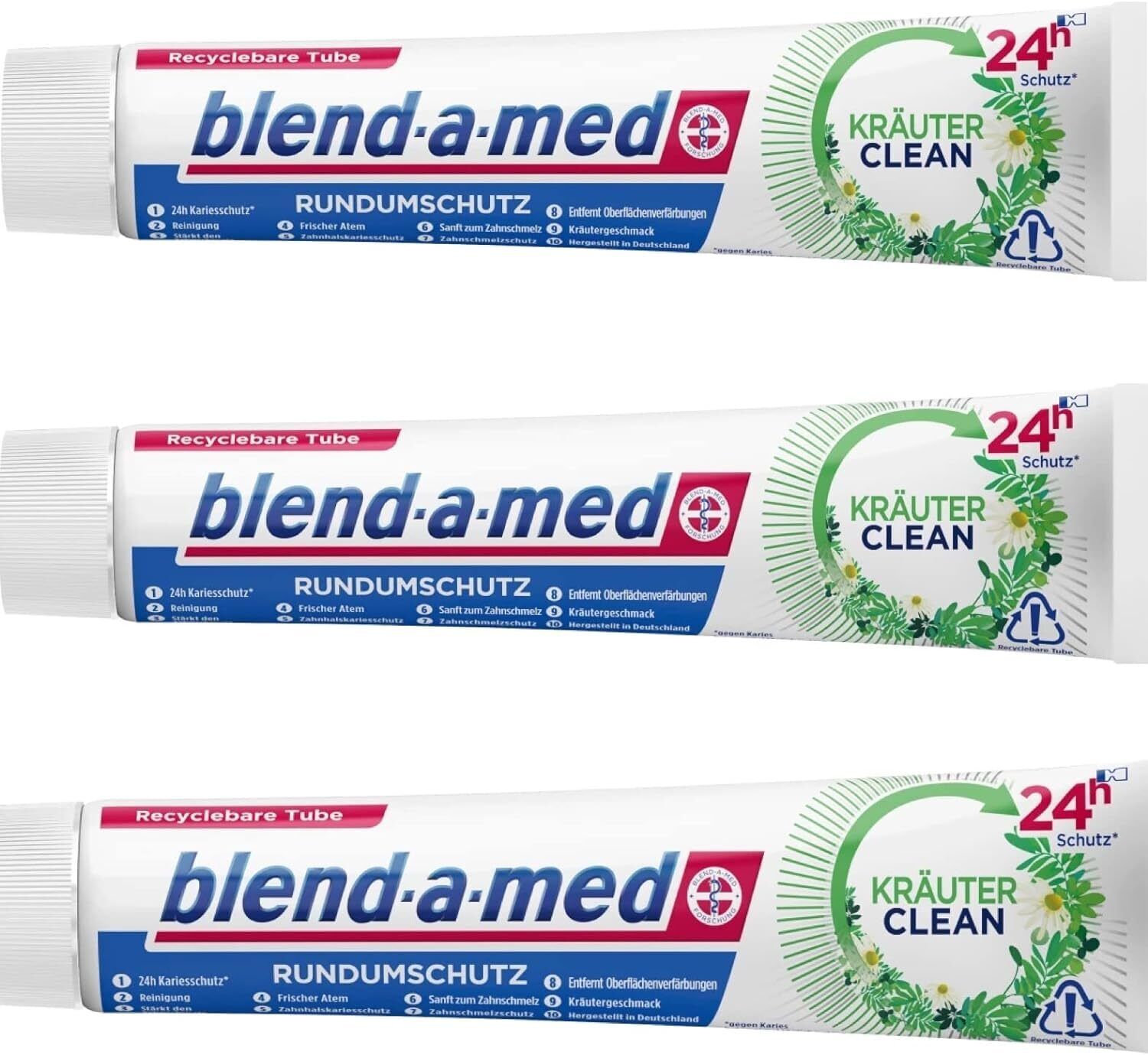 3 X Blend-a-med Erbe Clean Dentifricio protezione completa – 75 ml (N7b)