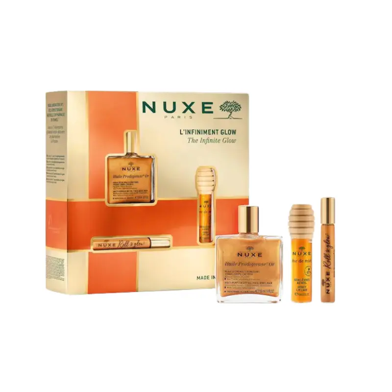 Nuxe The Infinite Glow Huile Prodigieuse Or Gift Box con 3 Prodotti Viso Labbra