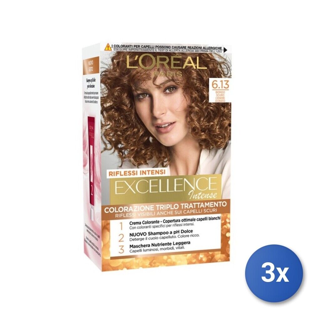 3x L’Oréal Paris Excellence Intense, 6.13 Biondo Scuro Cenere Dorato