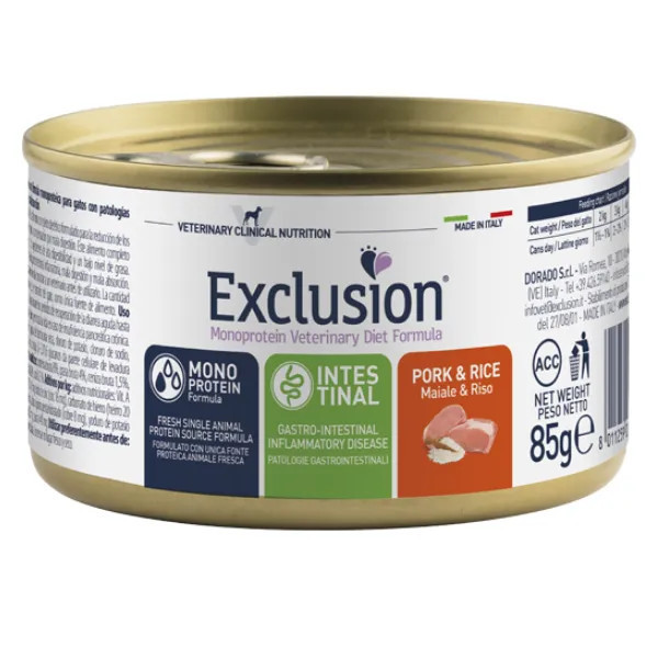 Exclusion Cat Intestinal Maiale Riso 85 gr