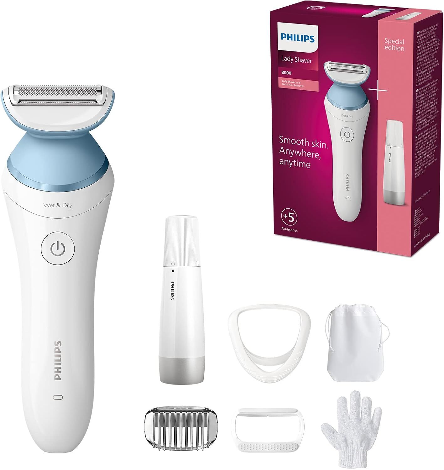 Rasoio da donna Philips Serie 8000 - cordless con 5 accessori inclusi...