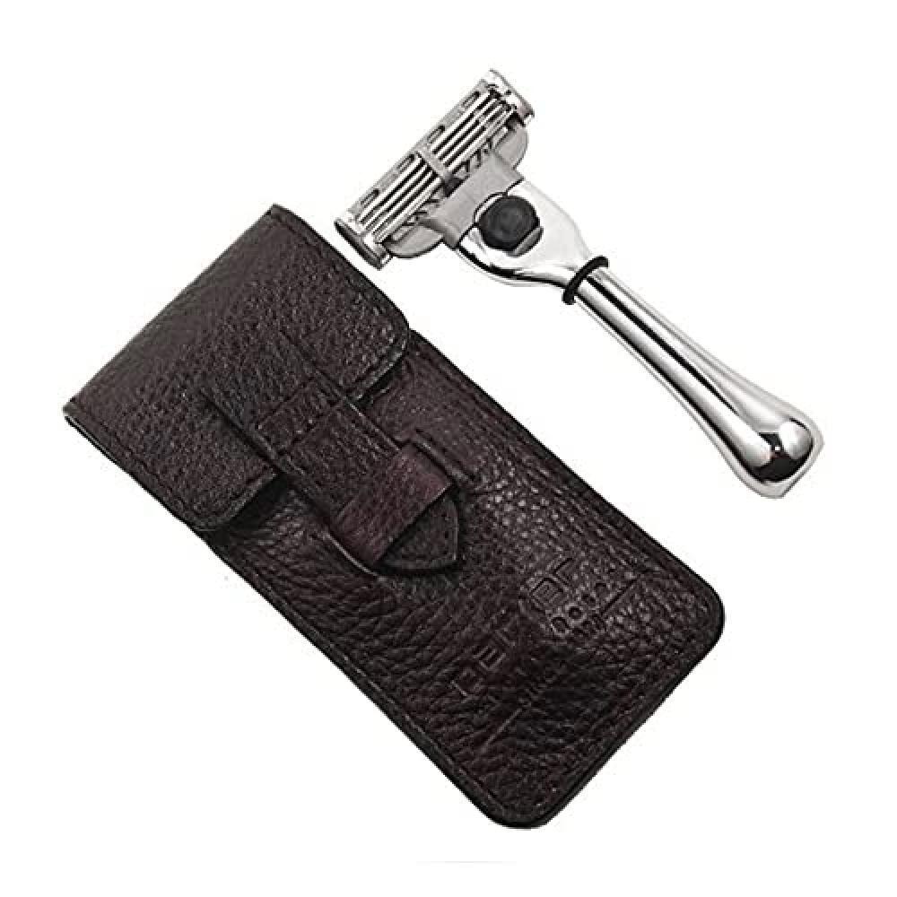 Parker Travel Mach 3 Compatible Razor with Leather case mod. TravM3 - NUOVO