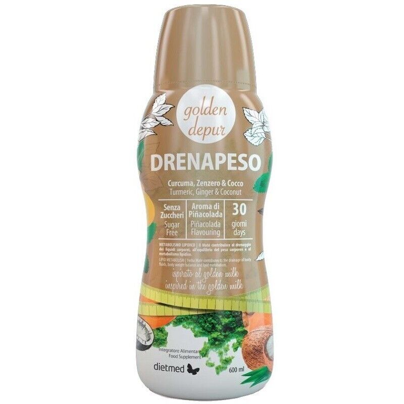 DietMed Drenapeso Golden Depur 600 ml Drenante Integratore Curcuma Zenzero Cocco