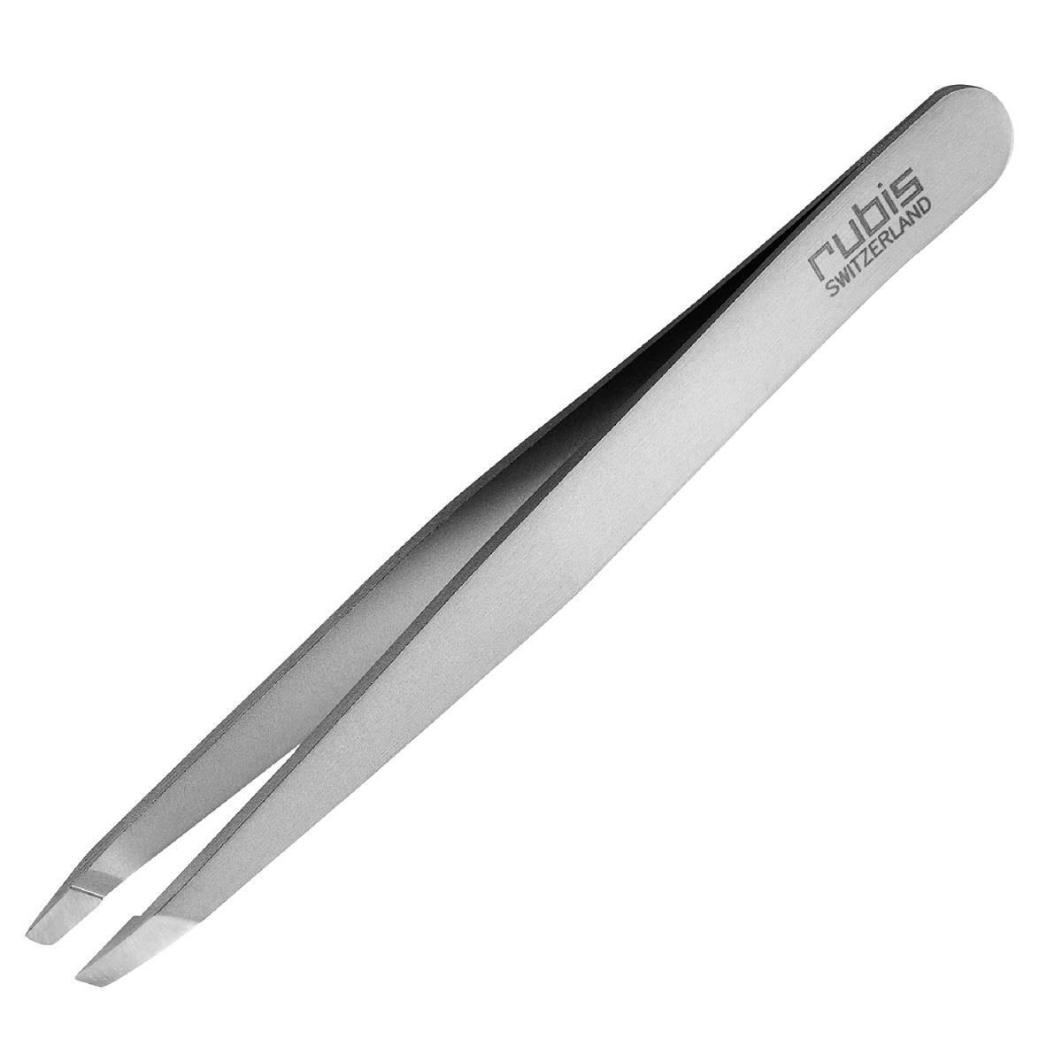 Rubis Classic Tweezers Slanted Tips Surgical Steel Ion Coated Silver