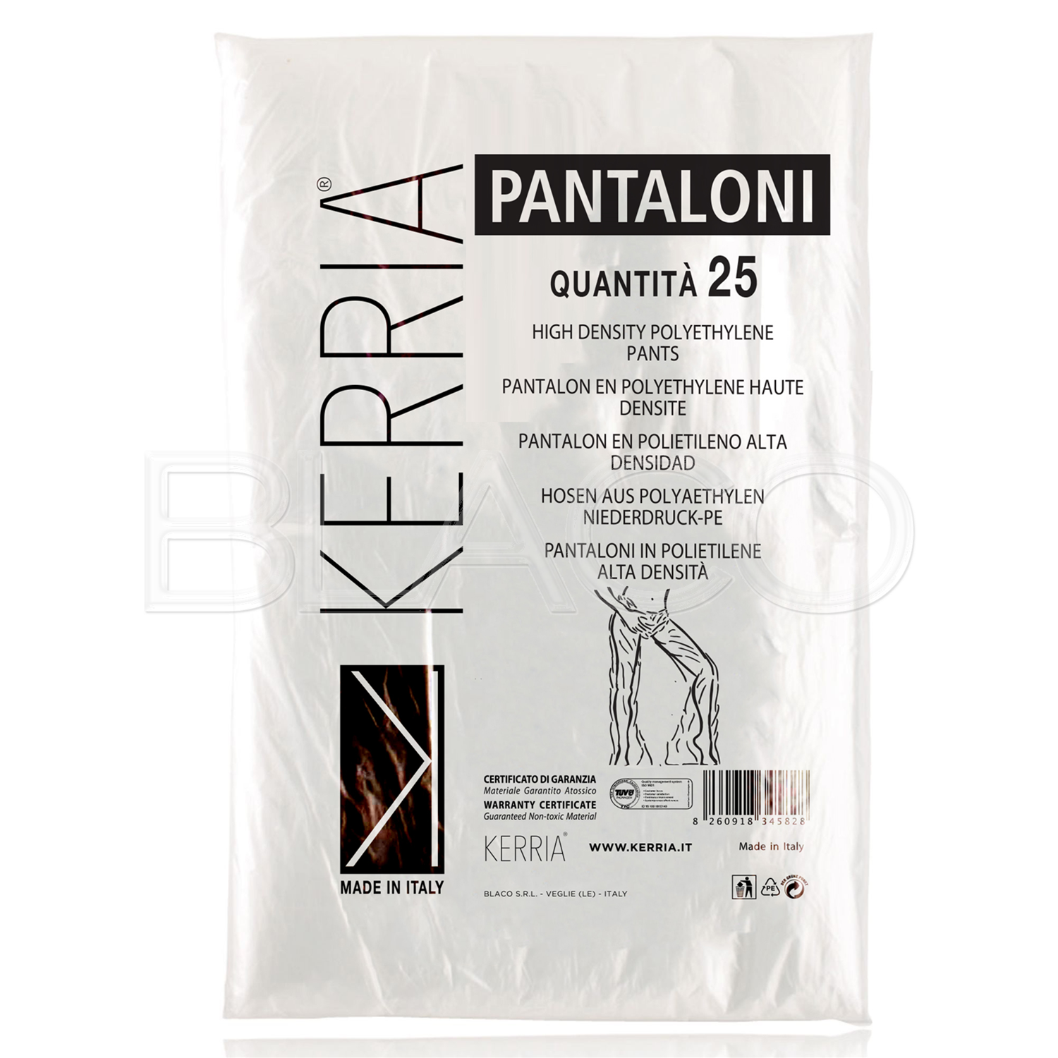 PANTALONI MONOUSO PER PRESSOTERAPIA 25PZ POLIETILENE HD PREMIUM KERRIA