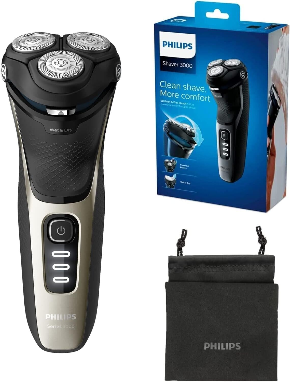 Philips Shaver Serie 3000, Rasoio Elettrico Wet & Dry e Rifinitore a Scomparsa