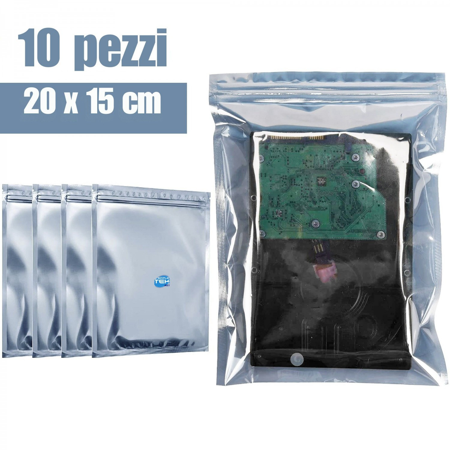 10 X Buste Antistatiche 20 X 15 Cm Hard Disk Ssd 3,5" Sata Sas Con Zip Ide Scsi_