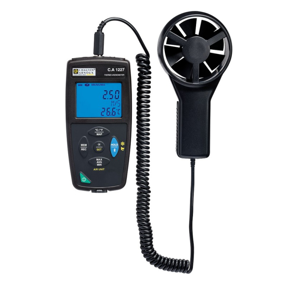 Anemometro digitale AMRA Chauvin Arnoux C.A 1227 27m/s temperatura 50°C USB