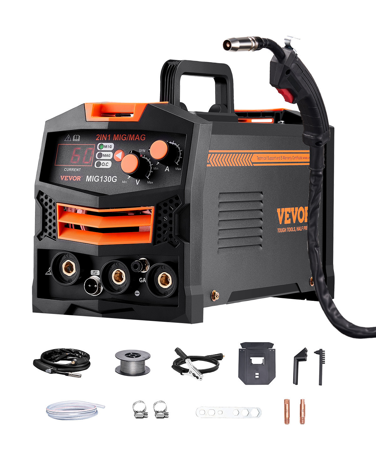 VEVOR Macchina Saldatrice MIG con Gas Senza Gas 2 in 1 Corrente Uscita 130A