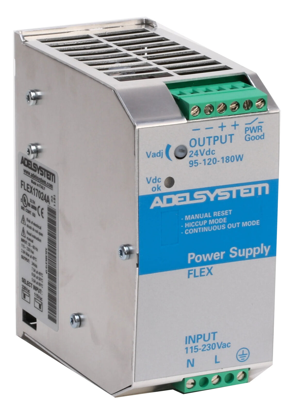 FLEX17024A Alimentatore Adelsystem Din Rail 180W , 24V Input 110,220 VAC