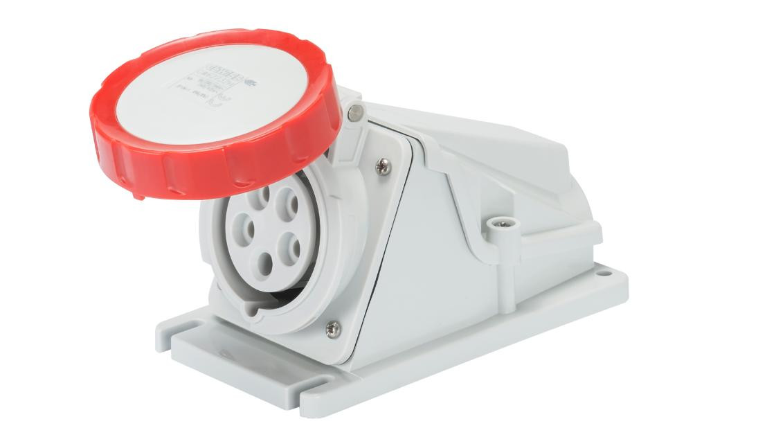 PRESA FISSA DA PARETE A 90° - IP67 - 3P+T 32A 380-415V 50/60HZ - ROSSO - 6H - CA