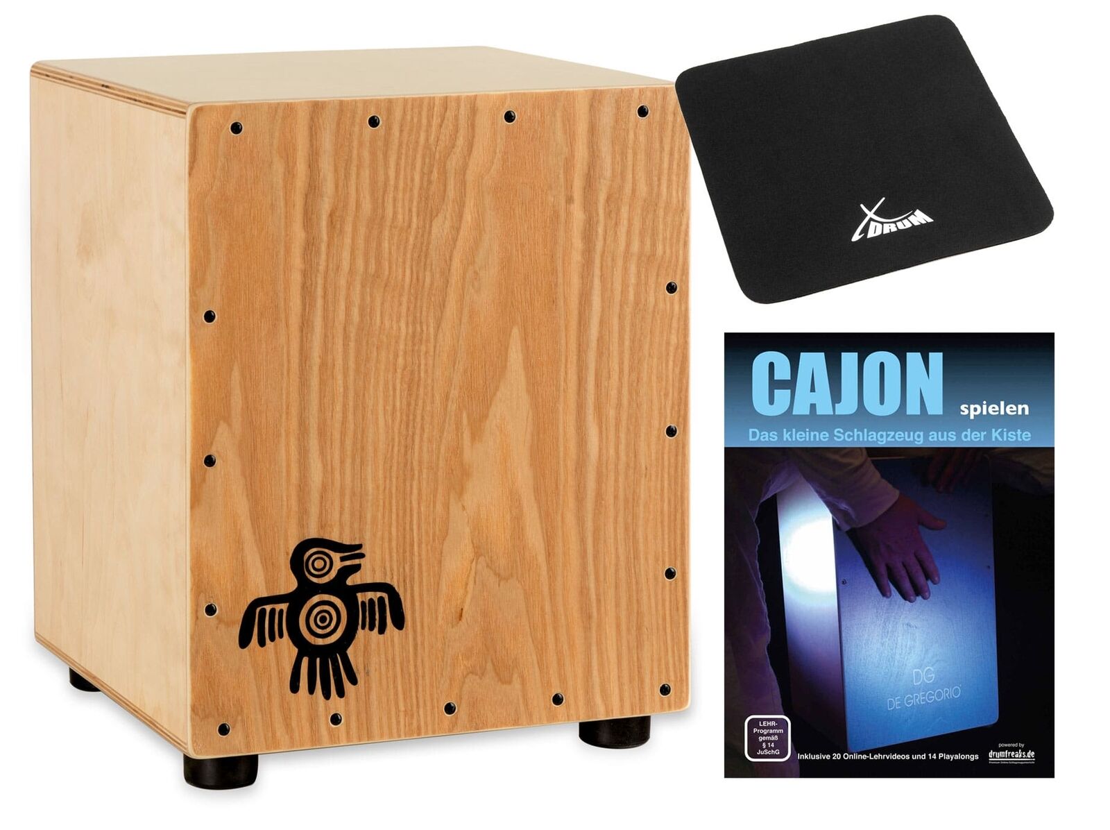 Cajon per Bambini Percussioni Bass Snare Legno di Fassino Set Borsa e Cuscinetto