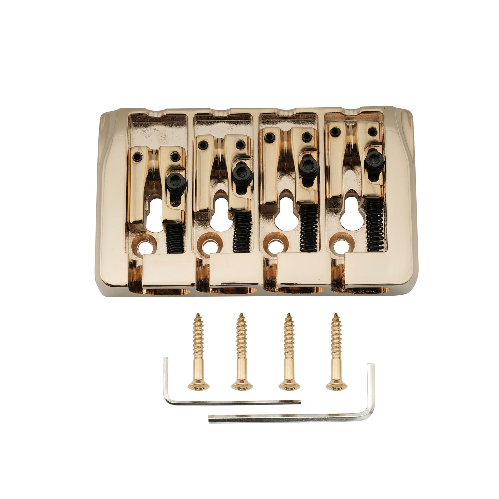 Musiclily Pro Gold 19mm Locking Saddles Hard Zinc 4 String Electric Bass Bridge