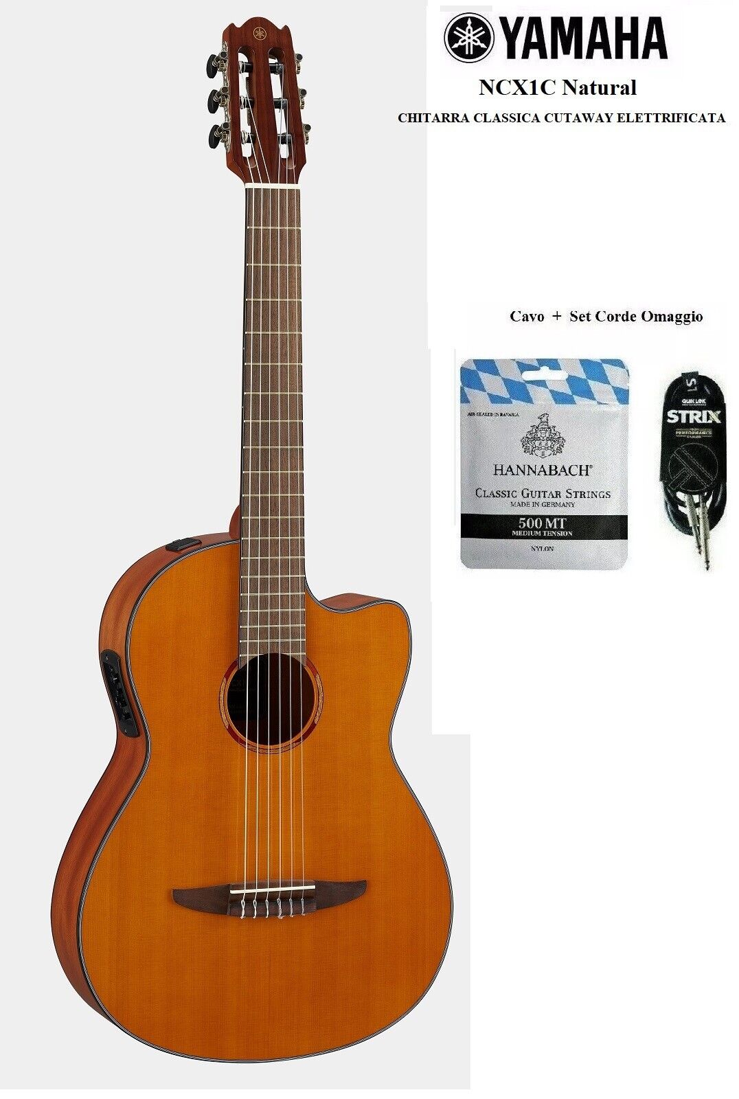 YAMAHA NCX1C NATURAL CHITARRA CLASSICA CUTAWAY ELETTRIFICATA IN CEDRO CAVO CORDE