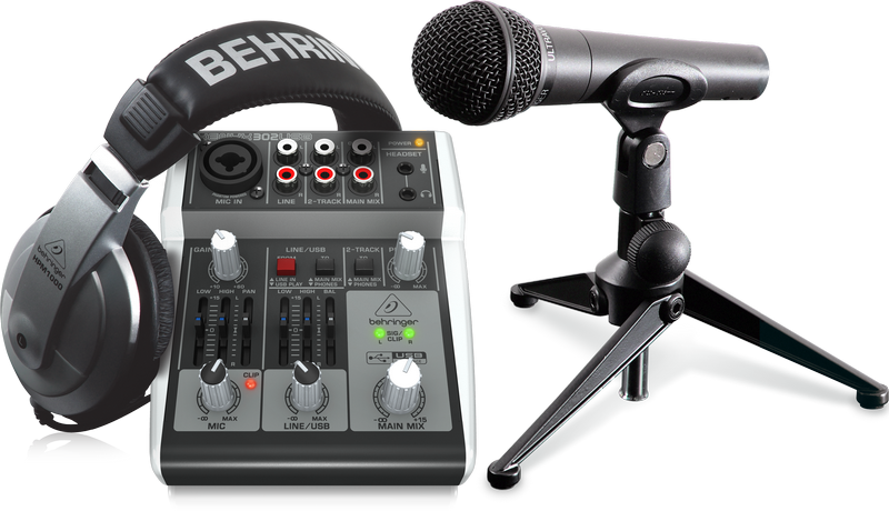 BEHRINGER PODCASTUDIO 2 USB SISTEMA PODCAST MIXER XENYX 302 + CUFFIE + MICROFONO