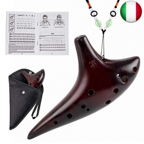 AKLOT Ocarina in ceramica fumé Ocarina Alto C a 12 fori Borsa protettiva