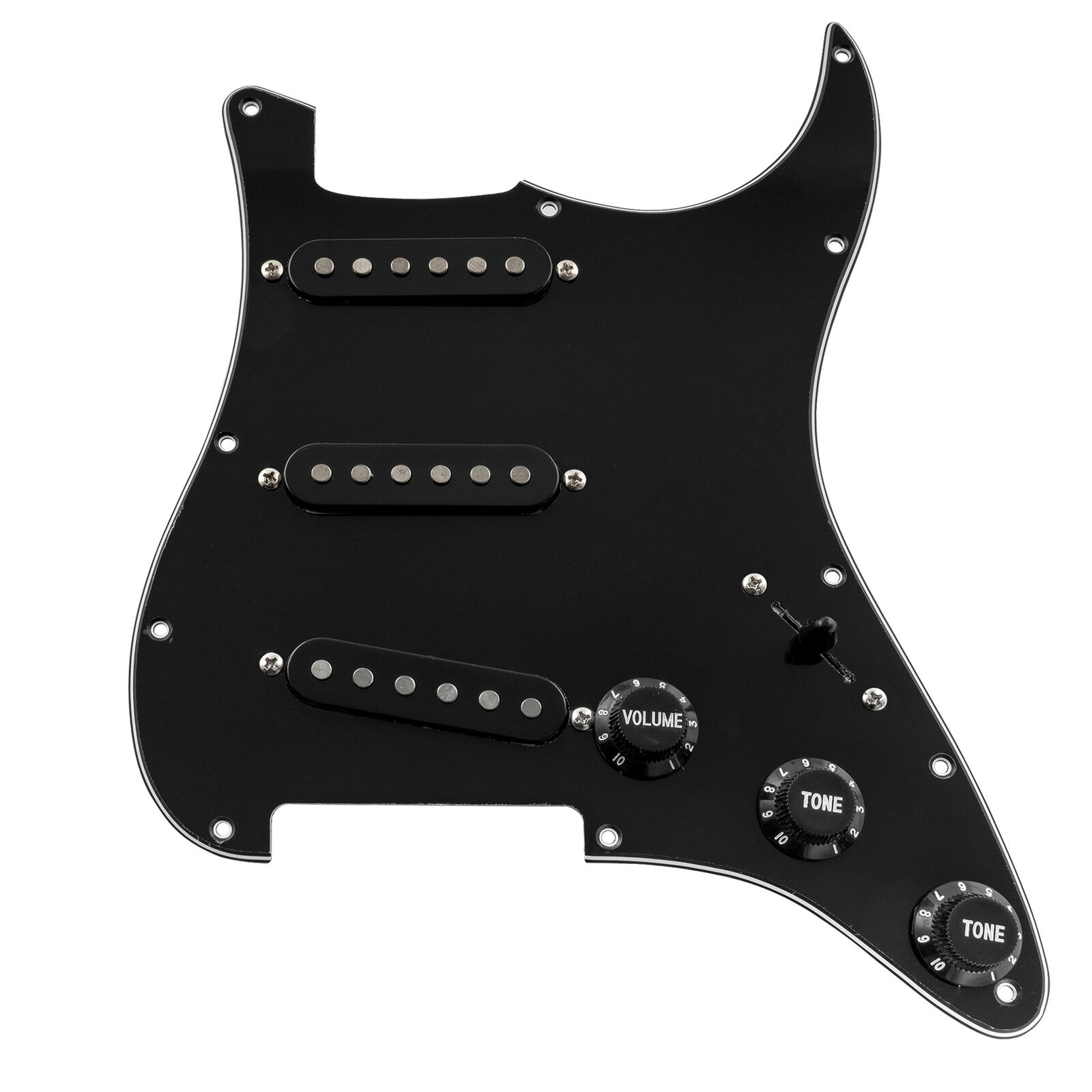 Musiclily 3Ply Black SSS Loaded Prewired Pickguard Alnico 5 Pickup For ST Guitar