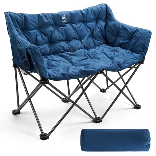 Ever Advanced Sedia Da Campeggio Doppia Per Adulti, 6 Cm, Imbottita, 320 Kg, Divano Pieghevole A 2 Posti Con Tasca Laterale, Sedia Da Pranzo Da Giardi