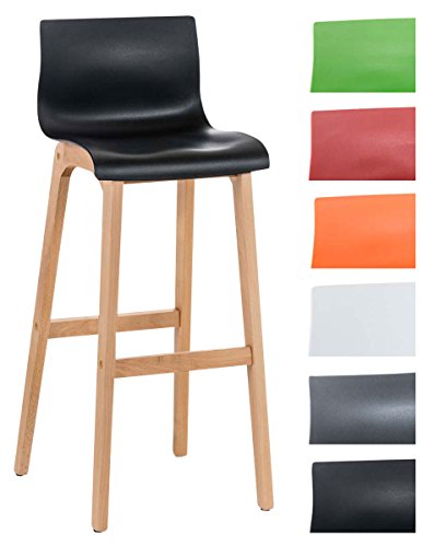 Clp Sgabello Design Hover In Polipropilene E Legno Natura I Sgabello Alto Bancone 77 Cm I Sedia Cucina Con Schienale, Colore:Nero