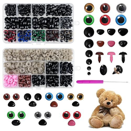 Chiluxendo Occhi Di Sicurezza Per Animali All'Uncinetto, Occhietti E Naso De Colorati In Plastica Con Rondelle, Adatti Per Fai Da Te Amigurumi, Peluch