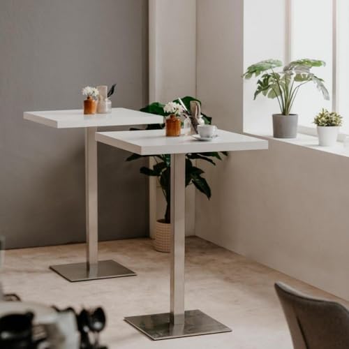 Tavolo Alto Quadrato 70X70 Cm Piano Colore Bianco E Base Cromo