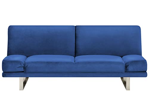 Divano Letto Imbottitura In Velluto Blu 3 Posti Braccioli Regolabili