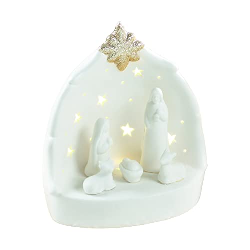 Mascagni Casa - Presepe Statuina Led Natale Decorazione Natalizia 18 Cm Ceramica