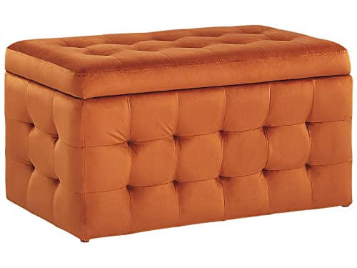 Pouf Cassapanca Imbottito In Velluto Arancione Stile Chesterfield