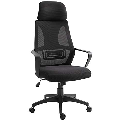 Vinsetto Sedia Da Ufficio Ergonomica Con Braccioli E Poggiatesta Regolabile, Sedia Scrivania Girevole Con Supporto Lombare, Altezza Regolabile E Funzi