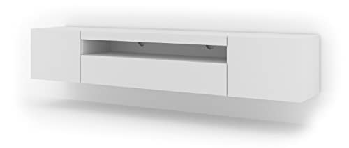 Aura, Mobile Lowboard Per Tv Da 200 Cm, Da Appendere O Da Posizionare In Verticale, Universale, Mobile Hi-Fi, Mobile Per Televisore (Bianco Opaco, Con
