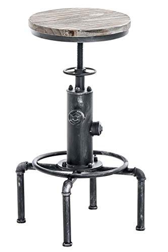Clp Sgabello Lumos In Metallo E Legno I Forma A Idrante Design Industriale | Sgabello Robusto Altezza Regolabile 59-75Cm I Sgabello Bar, Colore:Antico