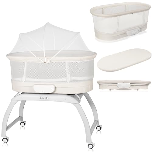 Lionelo Coral - Lettino 3 In 1 Fino A 9 Kg, Culla Per Bambini, 5 Velocità Di Altalena, 12 Melodie, 4 Ruote, Materasso Ergonomico, Timer, Telecomando,