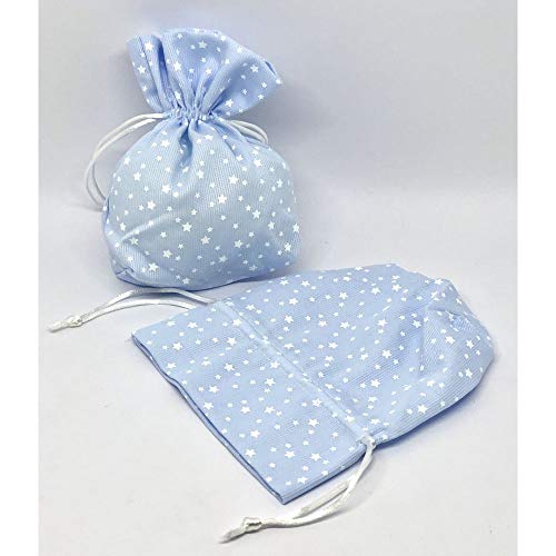 Publilancio Srl 10X Sacchetto Portaconfetti Cotone Celeste Con Stelline 12 Cm Bomboniera