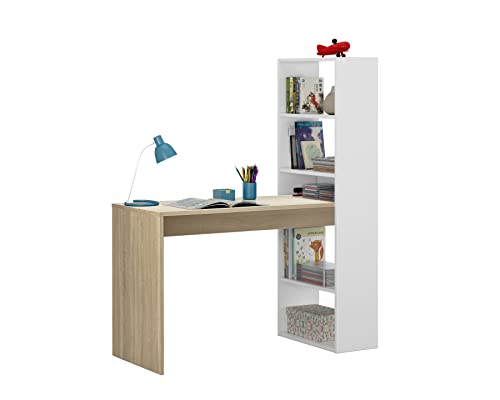Arreditaly Scrivania Con Libreria Reversibile Kirkensen Scrittoio Scaffali Laterali Mobile Desk Da Ufficio Soggiorno Sala Da Pranzo 120 X 144 X 53 Cm
