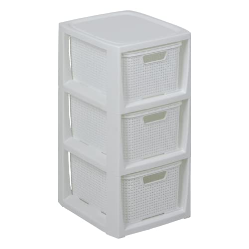 Branq - Home Essential Scaffale In Rattan Con 3 Cesti In Plastica Pp Senza Bpa, 29,5 X 24 X 48,7 Cm