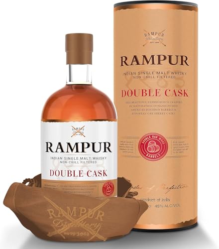 Rampur - Double Cask, Indian Single Malt Whisky, Prodotto In India E Invecchiato In Botti Di Bourbon E Botti Di Sherry, 45% Vol, Bottiglia In Vetro Da