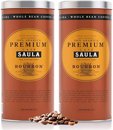 Saula Premium Caffè Bourbon In Grani 100% Arabica - Confezione 2 Lattine Da 500 Gr