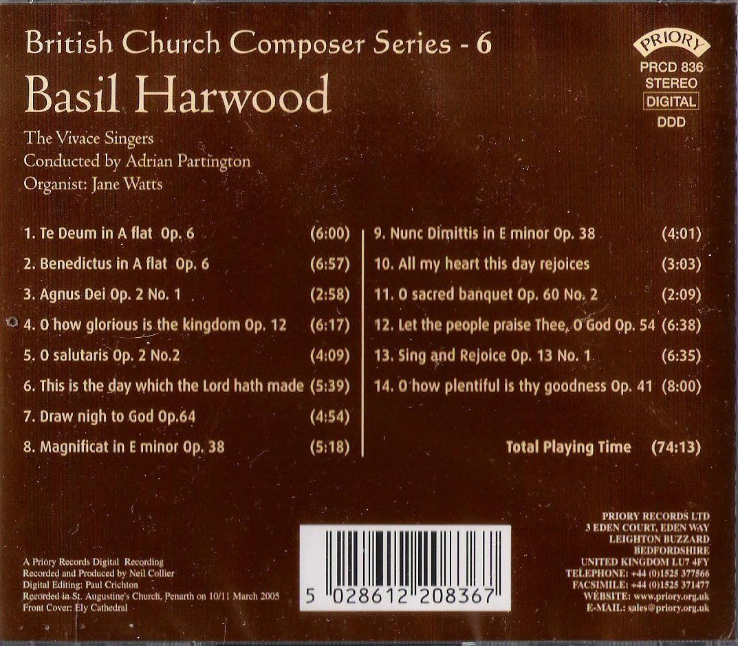 Basil Harwood British Church Composer Series Vol. 6 (The Vivace Singers) (CD)