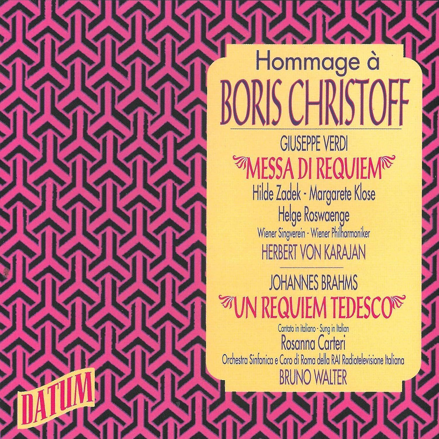 Johannes Brahms Hommage À Boris Christoff: Giuseppe Verdi: Messa Di Requiem (CD)