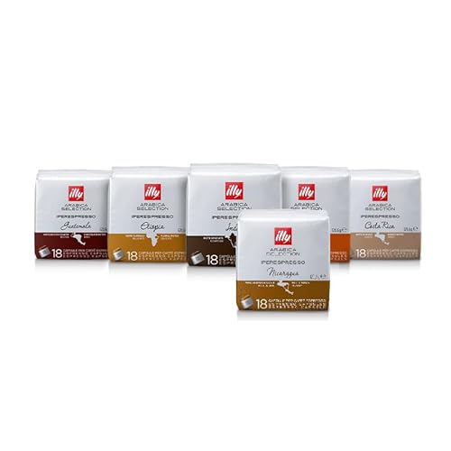 Illy 108 Caffè In Capsule Iperespresso | Selezione Monoarabica Monorigine | 6 Confezioni Assortitie : Brasile, Etiopia, India, Guatemala, Nicaragua, C