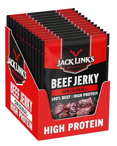 Jack Links Beef Jerky Original (12 X 60G) – Snack Proteine Di Carne Secca Per Umani - Americani Protein Food - American Proteici Snacks - Carne Essicc