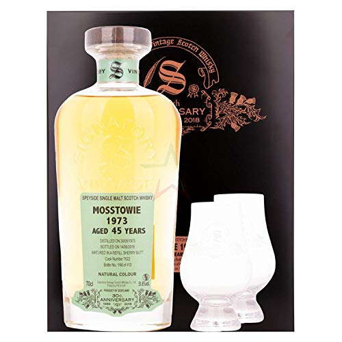 Signatory Vintage Mosstowie 45 Years Old 30Th Anniversary 1973 51,6% Vol. 0,7L In Holzkiste With 2 Glasses