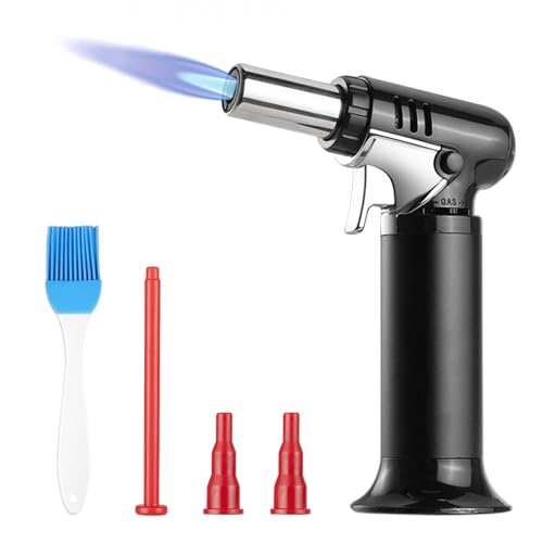 Carehabi Cannello Da Cucina, Fiamma Regolabile Cannello A Gas Con Blocco Di Sicurezza, Ricaricabile Cannello A Gas Portatile Per Cucinare, Cuocere, Ba